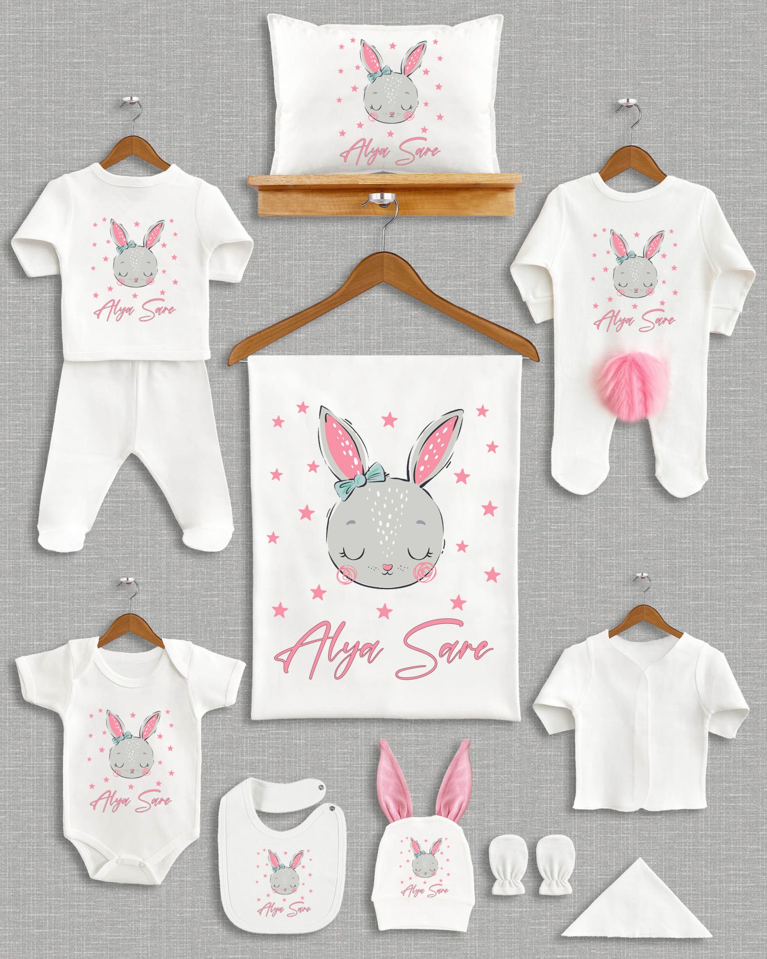 Sevimli Tavşan Tasarımı Ponponlu Tavşan Kulaklı 11'li Organik Hastane Çıkışı