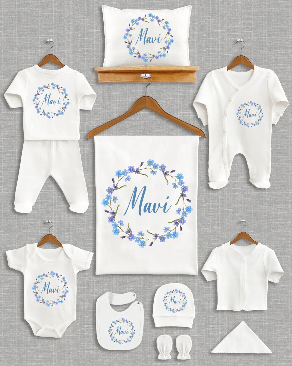 Mavi Çiçek Tasarımı 11'li Organik  Hastane Çıkışı