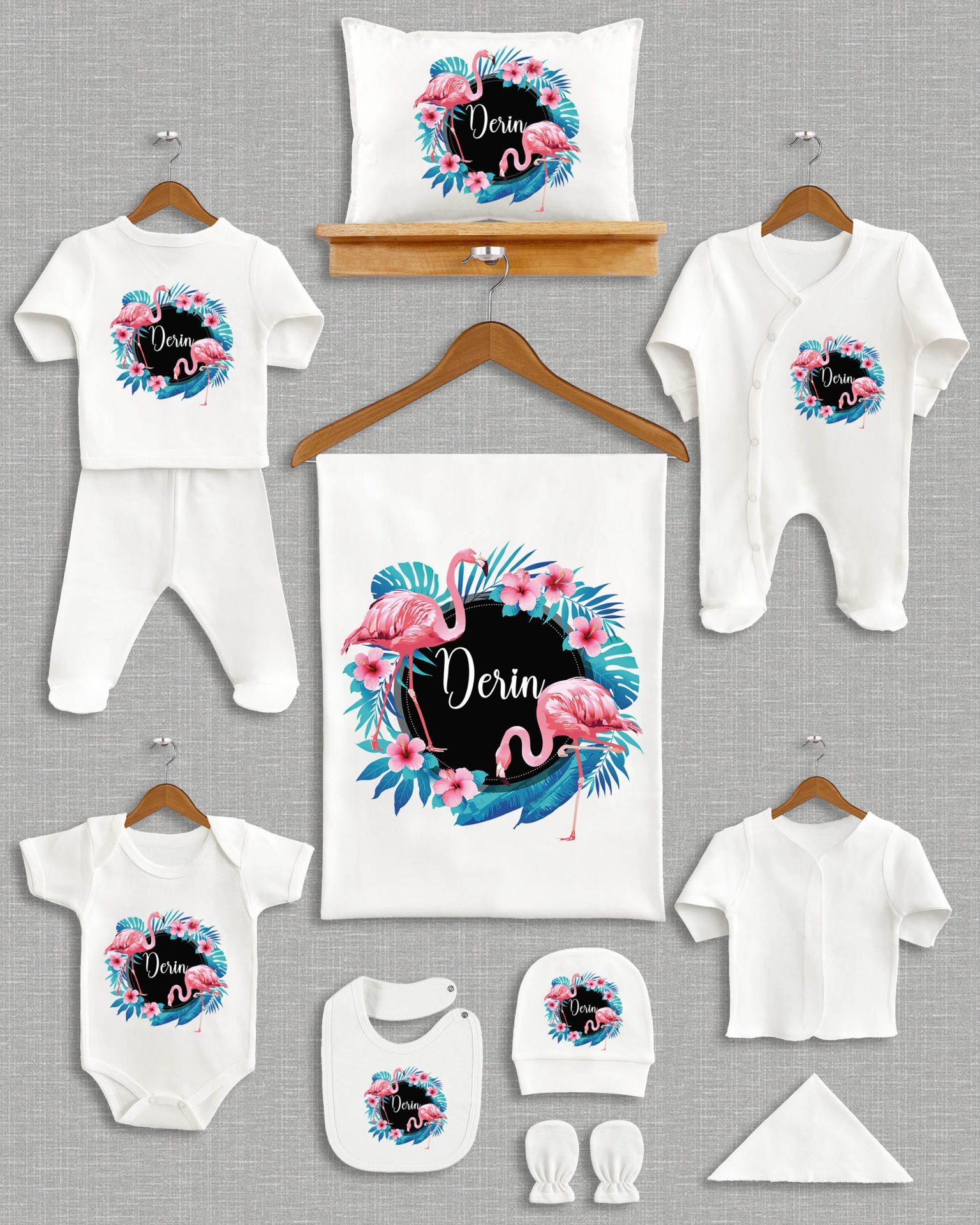 Flamingo Tasarımı 11'li Organik İsme Özel Hastane Çıkışı