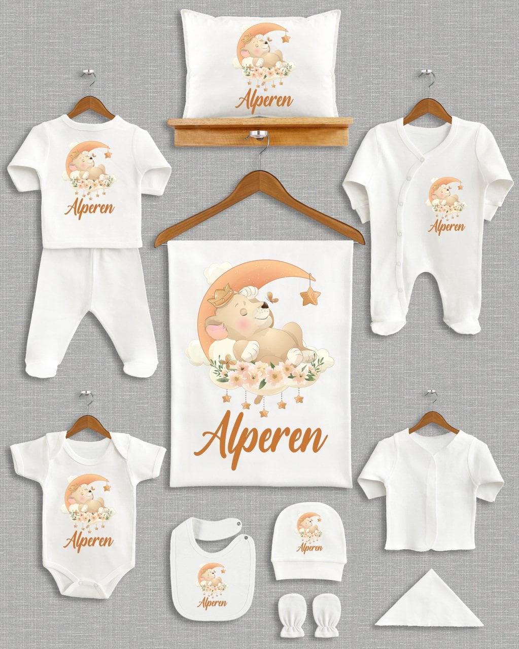 Ay Üzerinde Uyuyan Aslan Tasarım 11'li Organik  Hastane Çıkışı