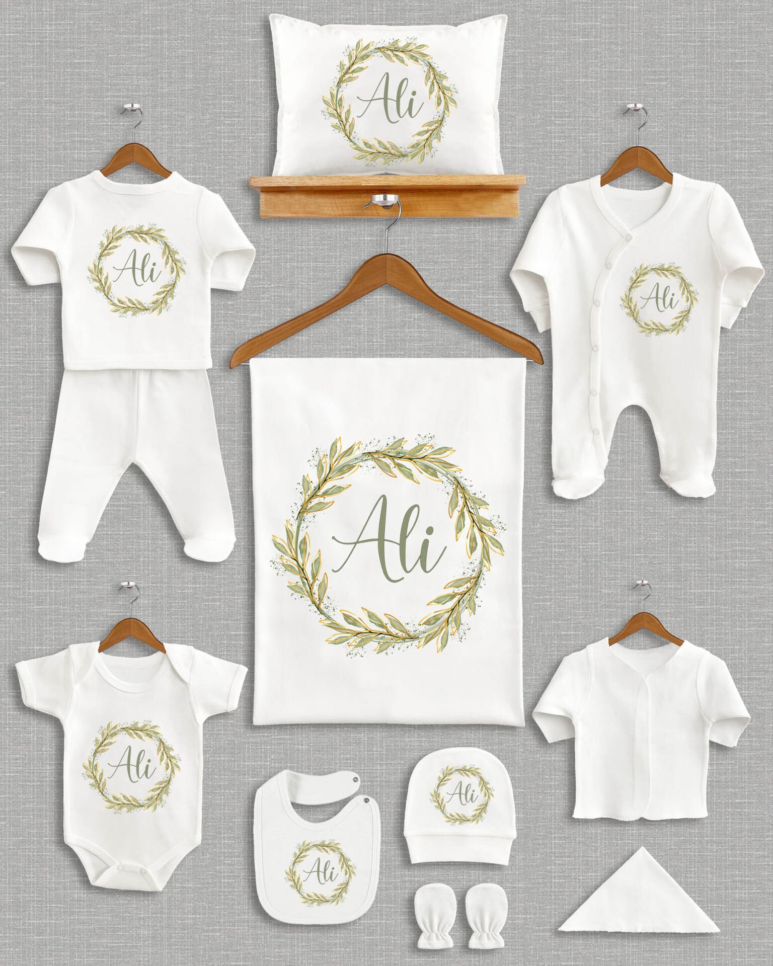 Yaprak Çelenk Tasarımı 11'li Organik İsme Özel Hastane Çıkışı