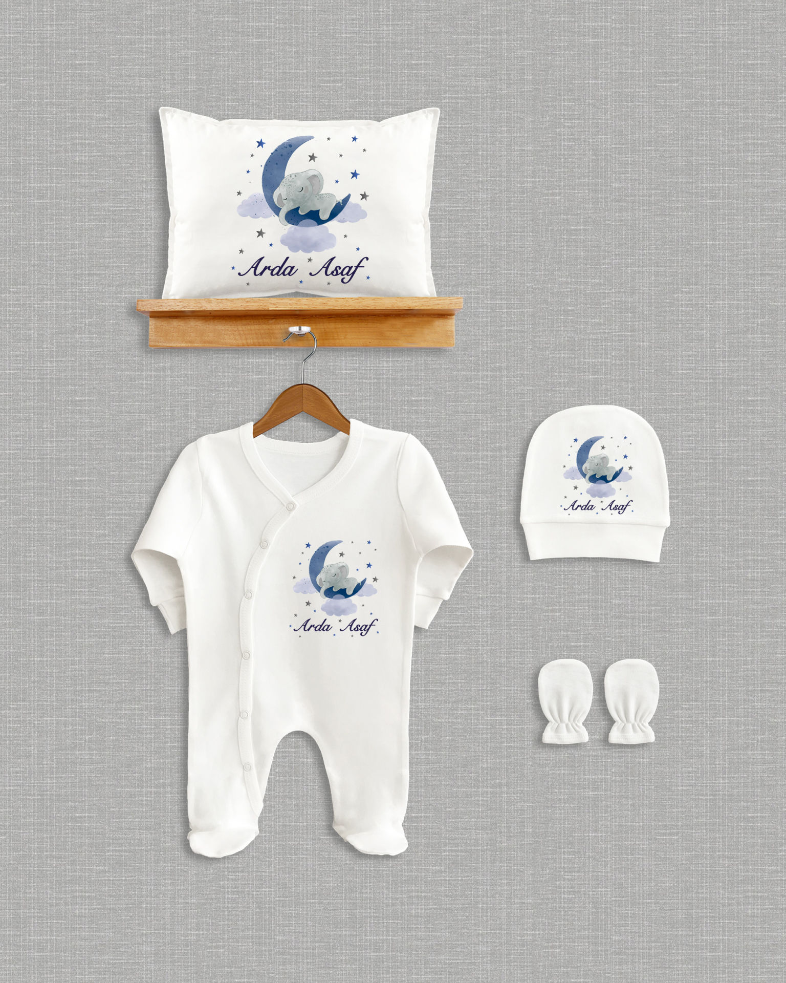 Ay Üzerinde Fil Tasarımı 4'lü Organik Hastane Çıkışı