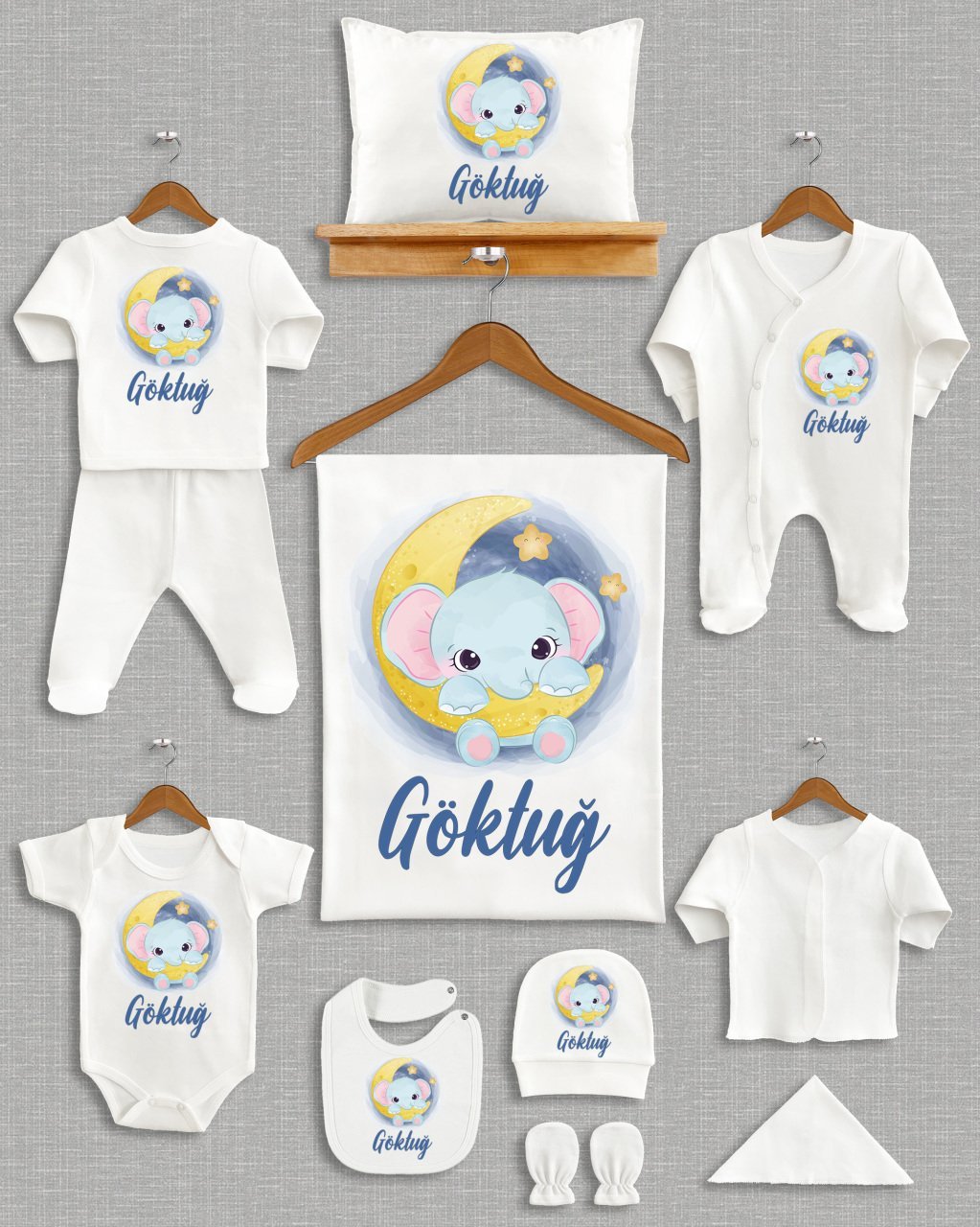 Aya Tutunan Sevimli Fil Tasarımı 11'li Organik  Hastane Çıkışı