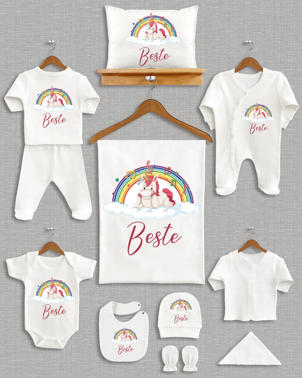 Gökkuşağı Unicorn Tasarımı 11'li Organik  Hastane Çıkışı