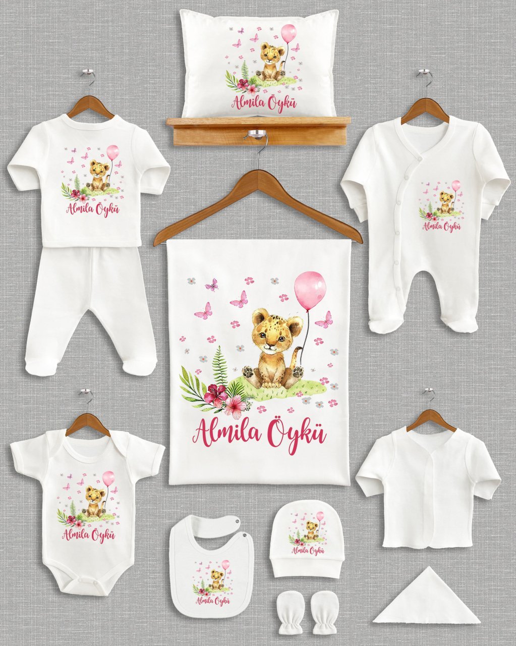 Bulut Üzerinde Aslan Çiçek Tasarımı 11'li Organik  Hastane Çıkışı