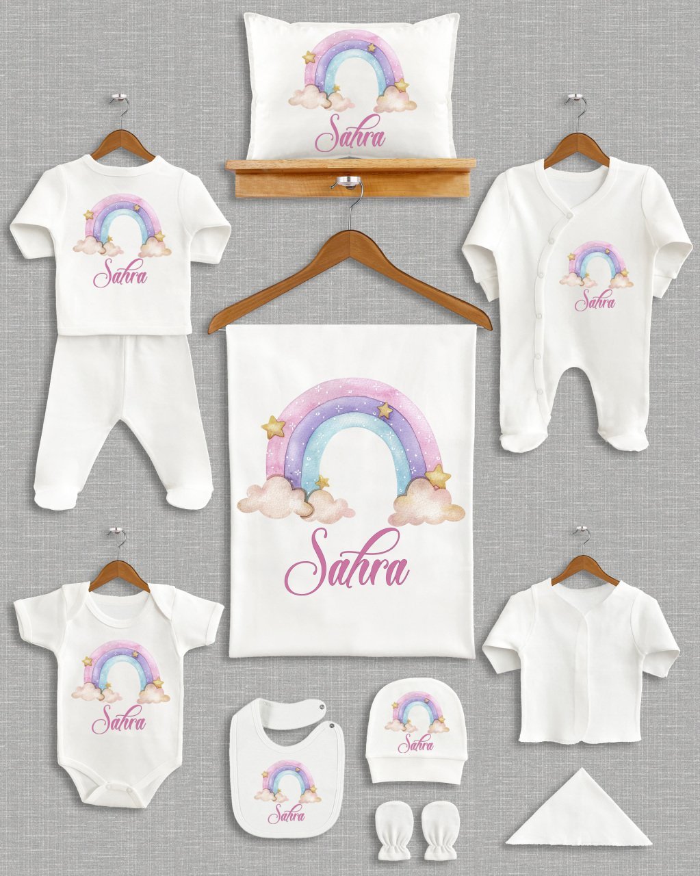 Pastel Renkli Gökkuşağı Tasarımı 11'li Organik  Hastane Çıkışı