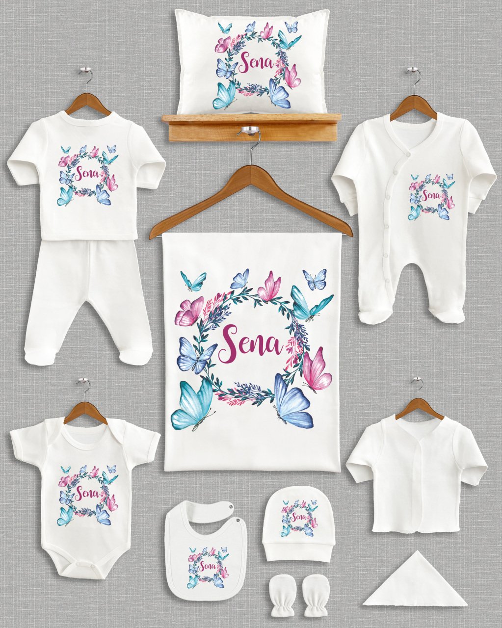 Renkli Kelebek Tasarımı 11'li Organik  Hastane Çıkışı