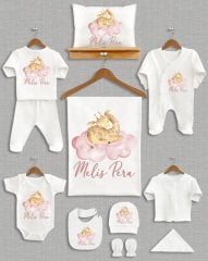 Pembe Bulut Üzerinde Sevimli Zürafa Tasarımı 11'li Organik  Hastane Çıkışı