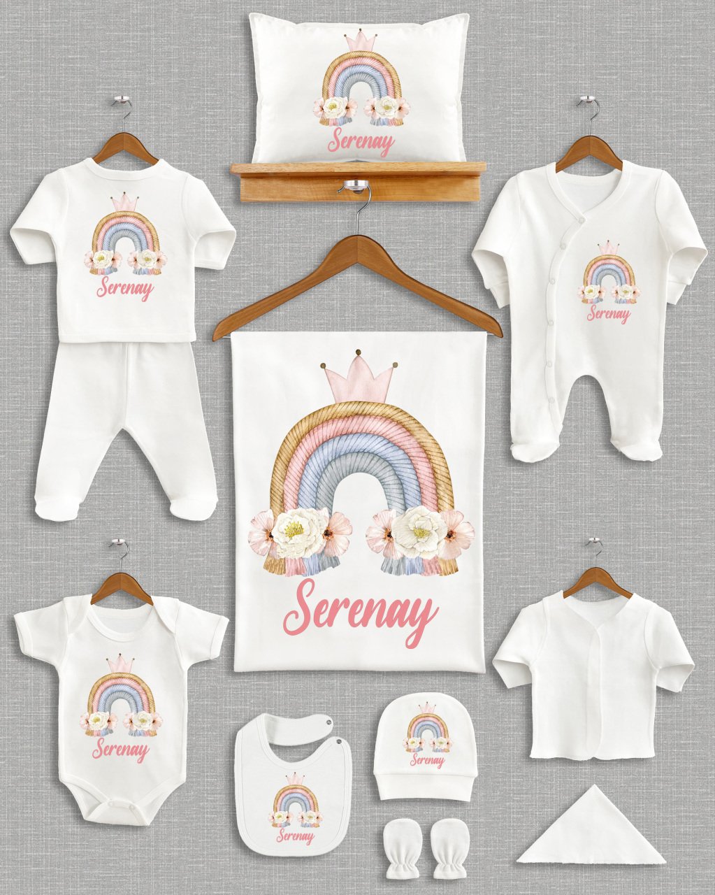 Renkli Gökkuşağı Tasarımı 11'li Organik  Hastane Çıkışı