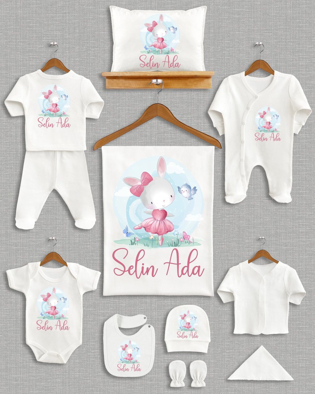 Sevimli Tavşan Tasarımı 11'li Organik  Hastane Çıkışı