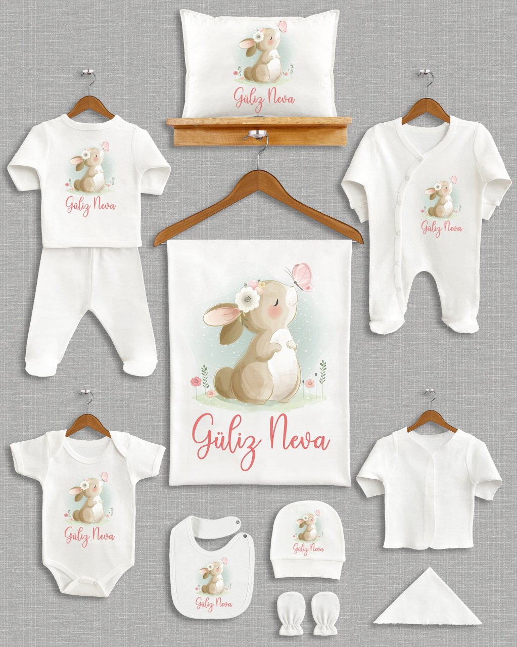 Sevimli Tavşan Tasarımı 11'li Organik  Hastane Çıkışı