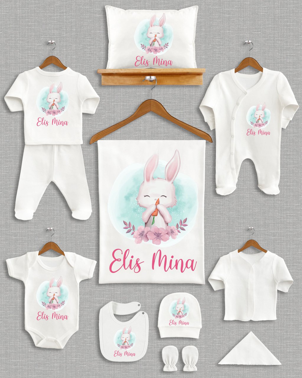 Sevimli Tavşan Tasarımı 11'li Organik  Hastane Çıkışı