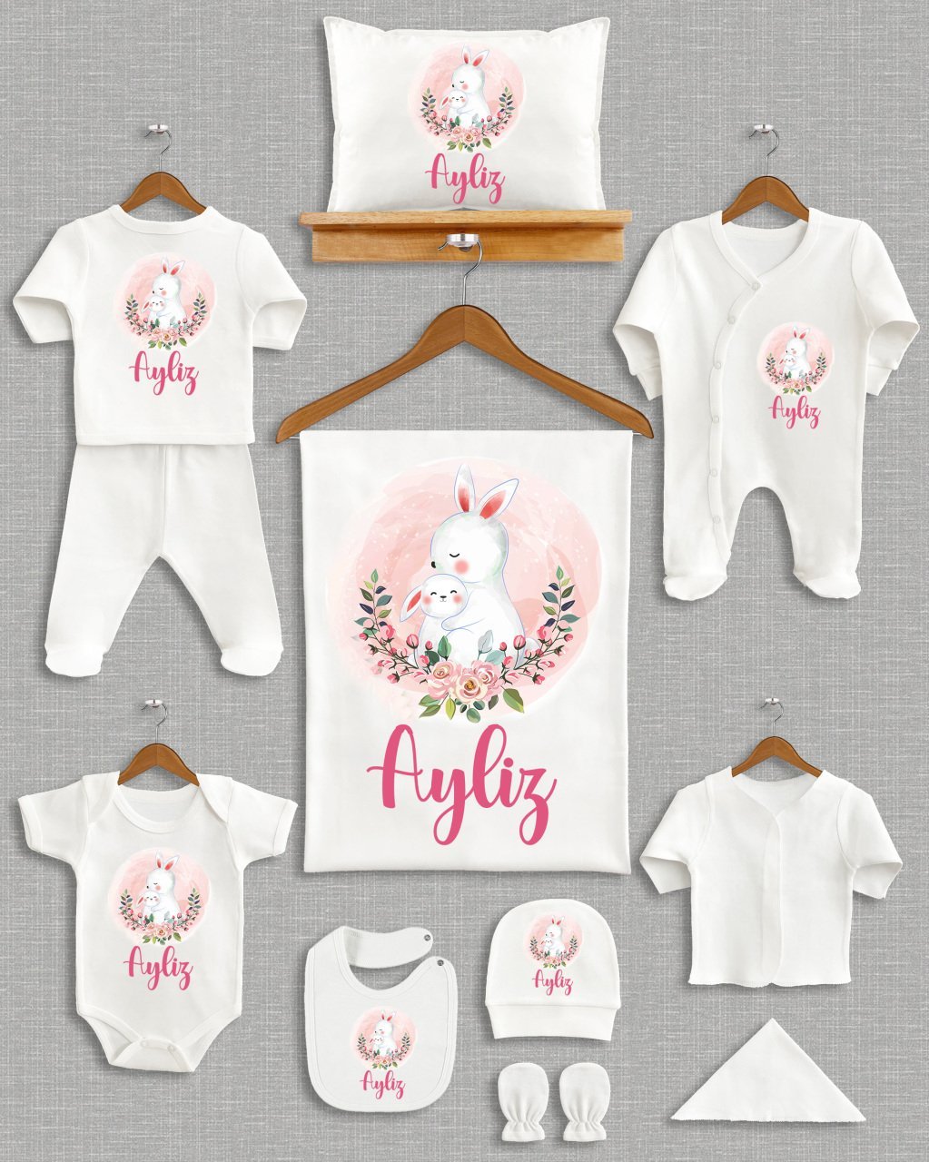 Sevimli İkili Tavşan Tasarımı 11'li Organik  Hastane Çıkışı