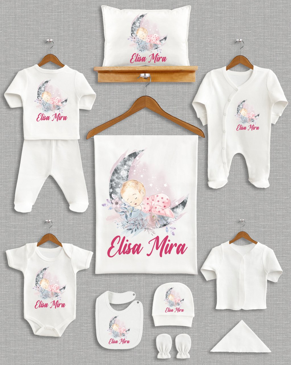 Bulut Üzerinde Uyuyan Sevimli Kız Bebek Tasarımı 11'li Organik  Hastane Çıkışı