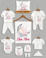 Bulut Üzerinde Uyuyan Sevimli Kız Bebek Tasarımı 11'li Organik  Hastane Çıkışı