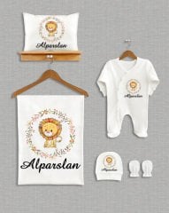 Çelenk İçinde Sevimli Aslan Tasarımı 5'li Organik Hastane Çıkışı