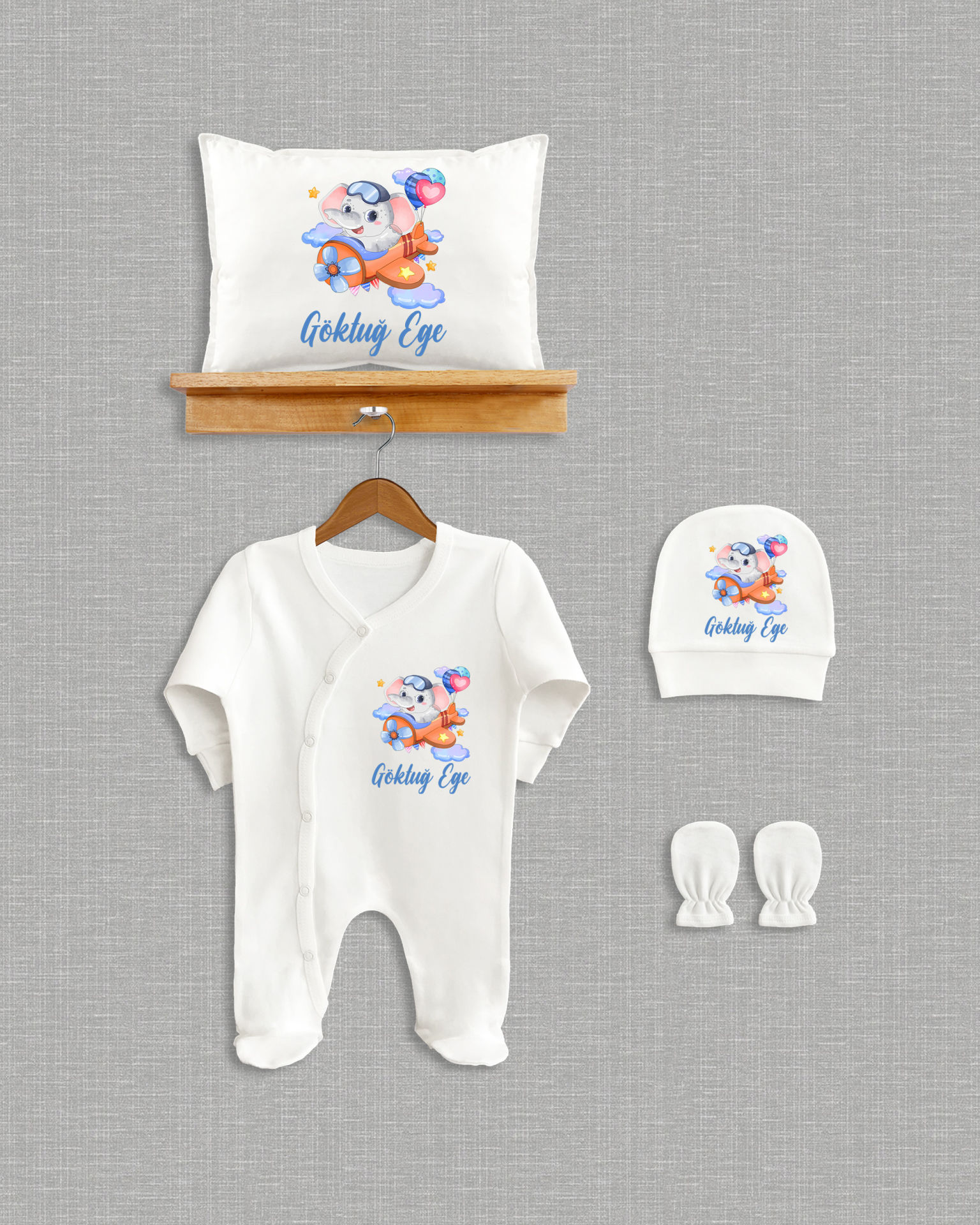 Uçakta Sevimli Fil Tasarımı 4'lü Organik Hastane Çıkışı