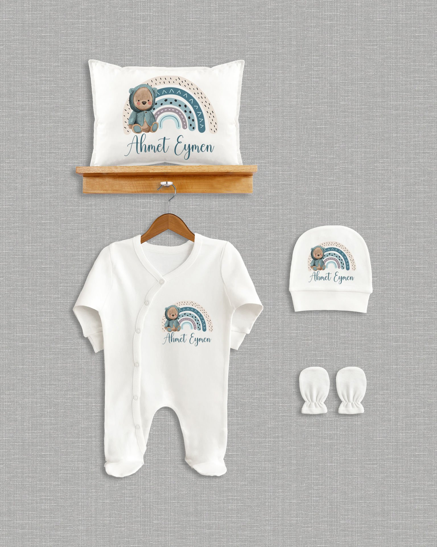 Ayıcıklı Gökkuşağı Tasarımı 4'lü Organik Hastane Çıkışı