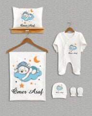 Mavi Bulut Üzerinde Uyuyan Sevimli Ayıcık Tasarımlı 5'li Organik Hastane Çıkışı