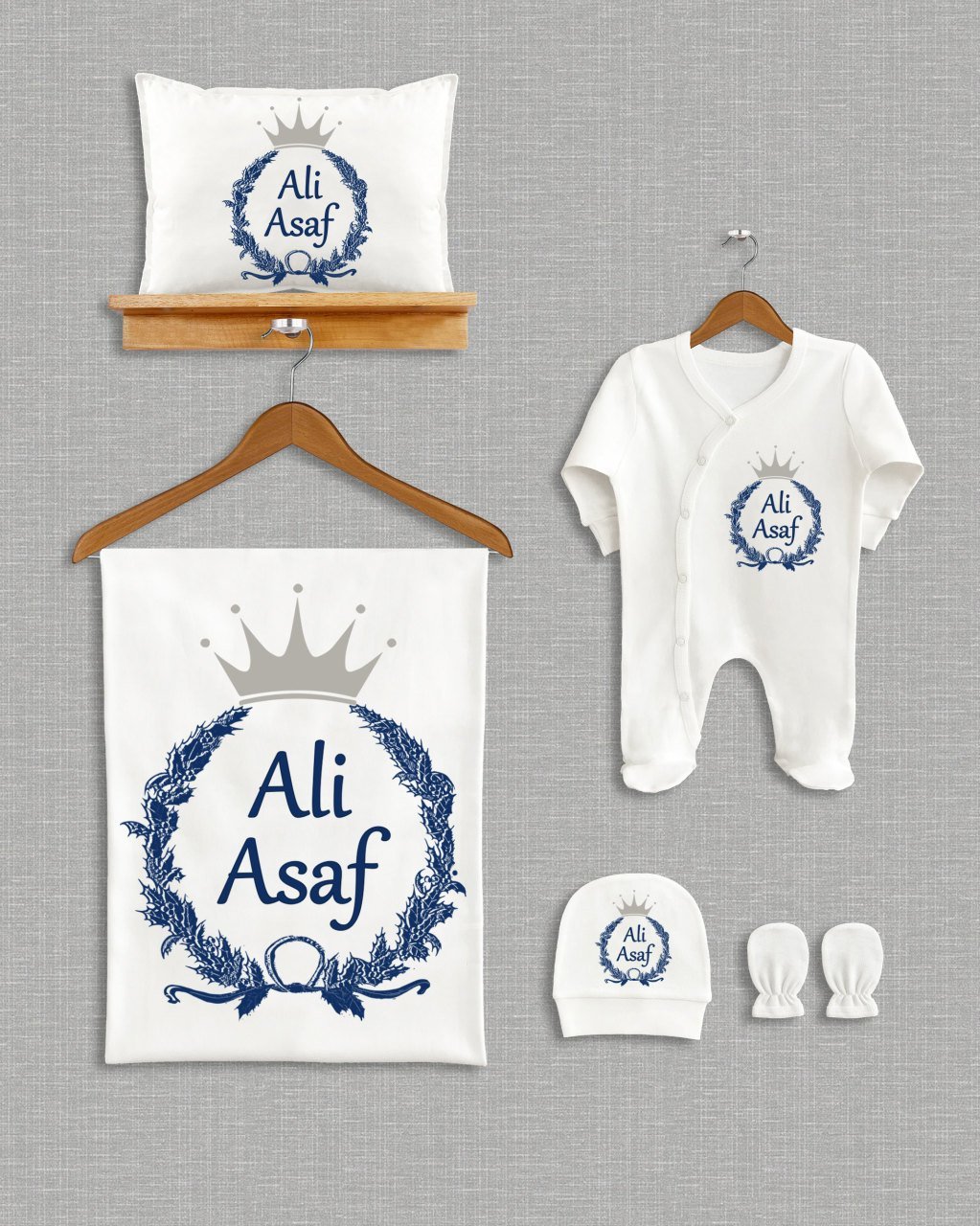 Mavi Çelenk Gri Taçlı Tasarım 5'li Organik Hastane Çıkışı