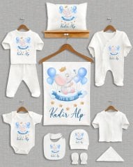 Mavi Balonlu Sevimli Fil Tasarımı 11'li Organik  Hastane Çıkışı