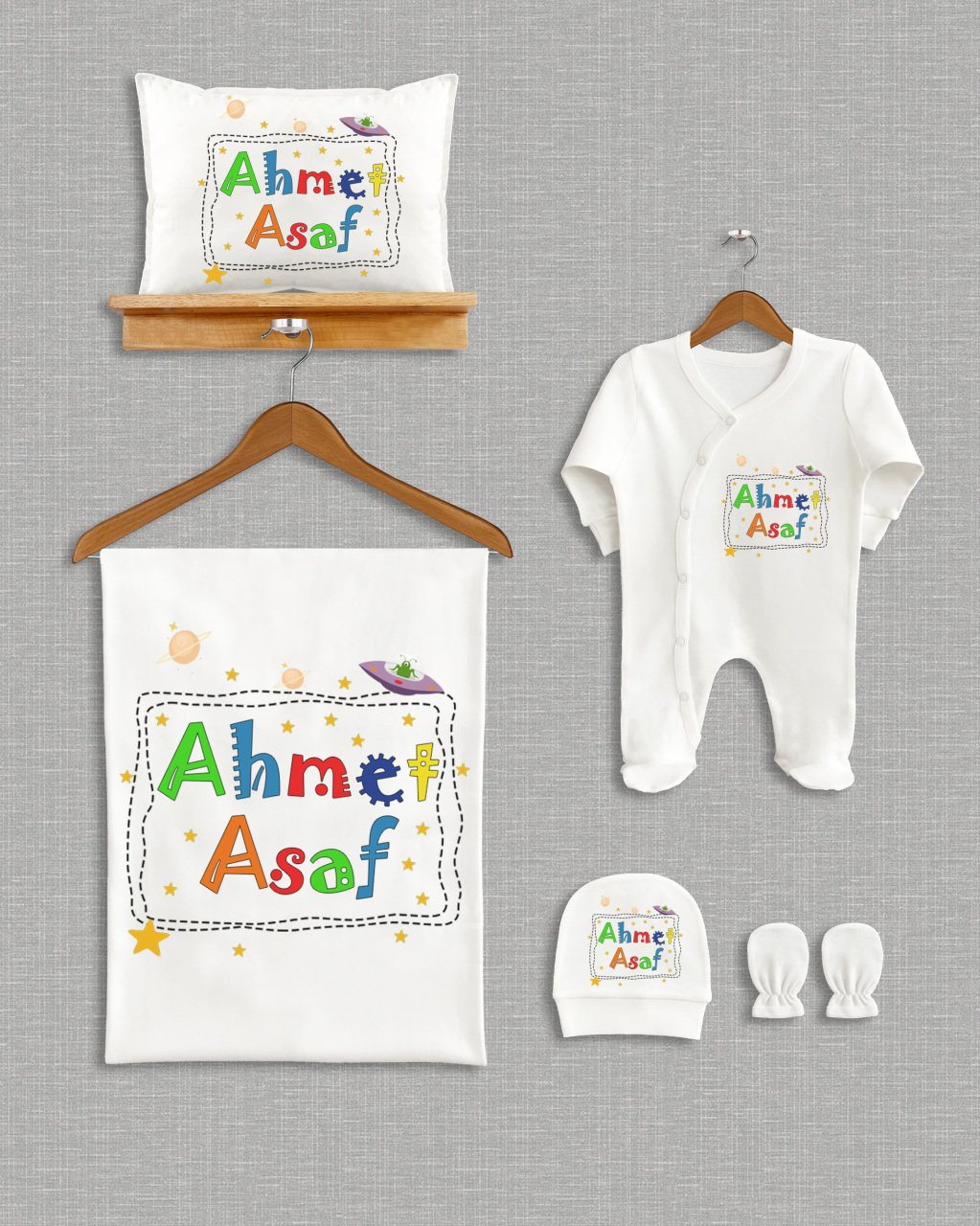 Uzay Temalı Renkli Tasarım 5'li Organik Hastane Çıkışı