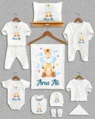 Mavi Bulutlu Sevimli Zürafa Tasarımı 11'li Organik  Hastane Çıkışı