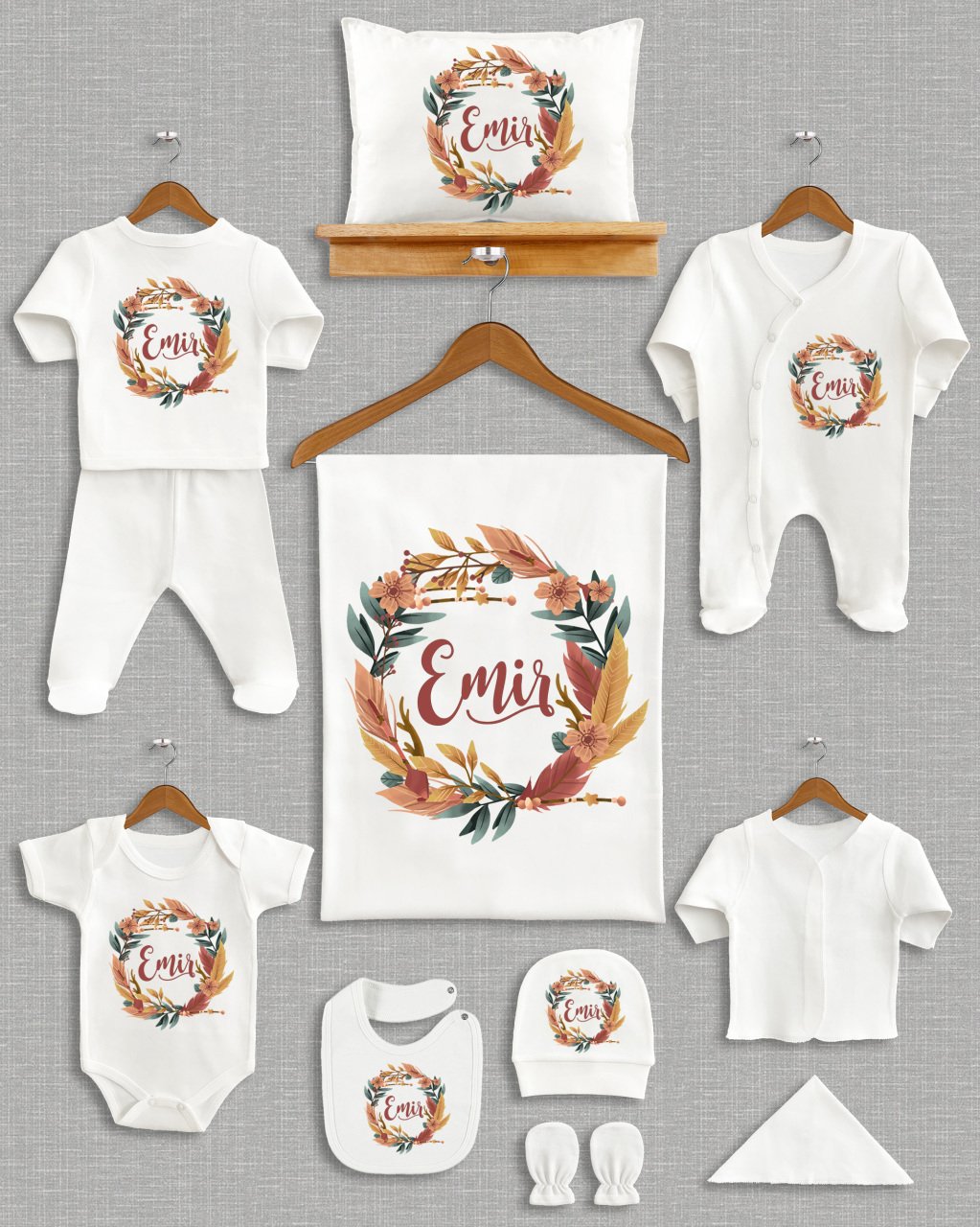 Sonbahar Yaprakları Tasarımı 11'li Organik  Hastane Çıkışı