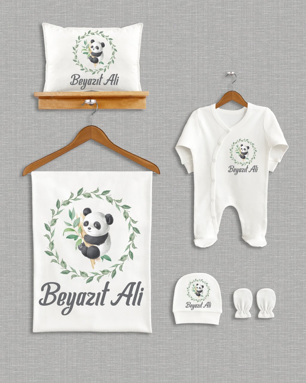 Çelenk İçinde Sevimli Panda Tasarımı 5'li Organik Hastane Çıkışı