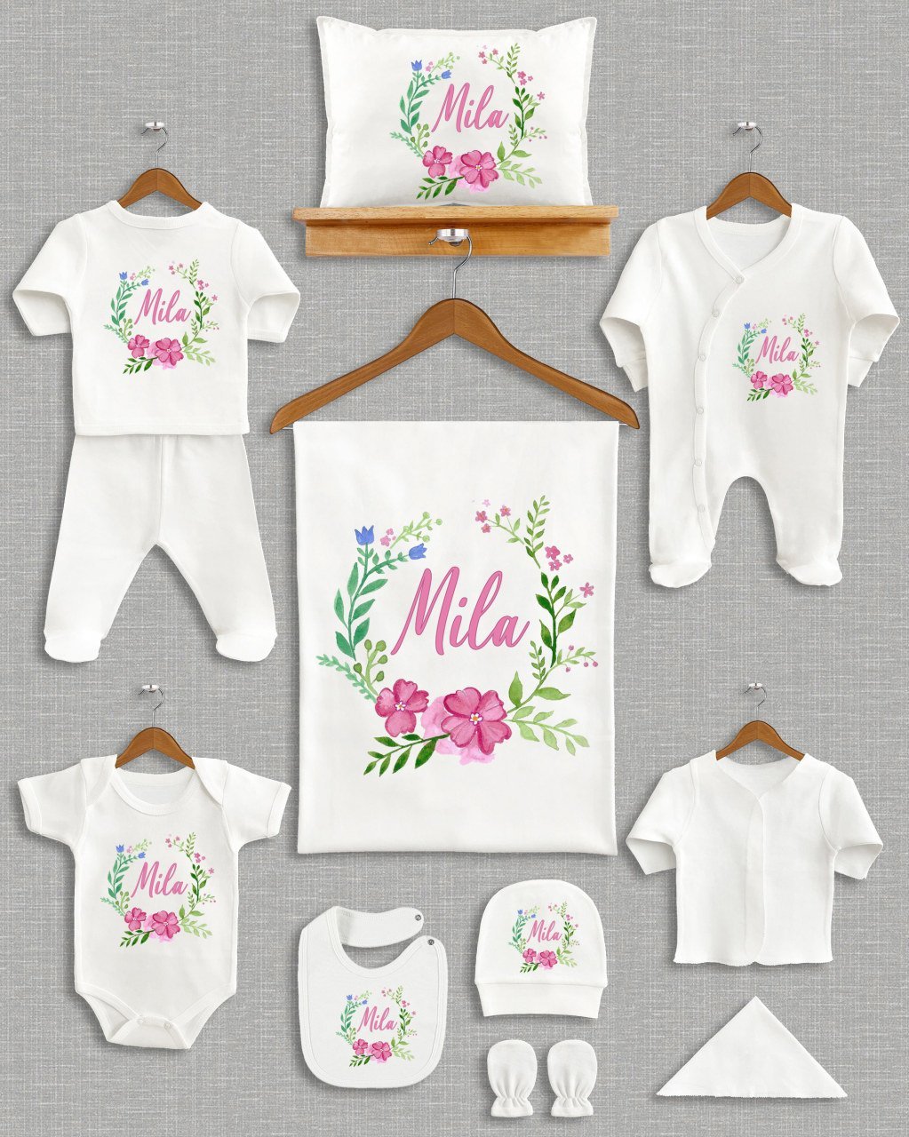 Pastel Çiçekli Tasarım 11'li Organik  Hastane Çıkışı