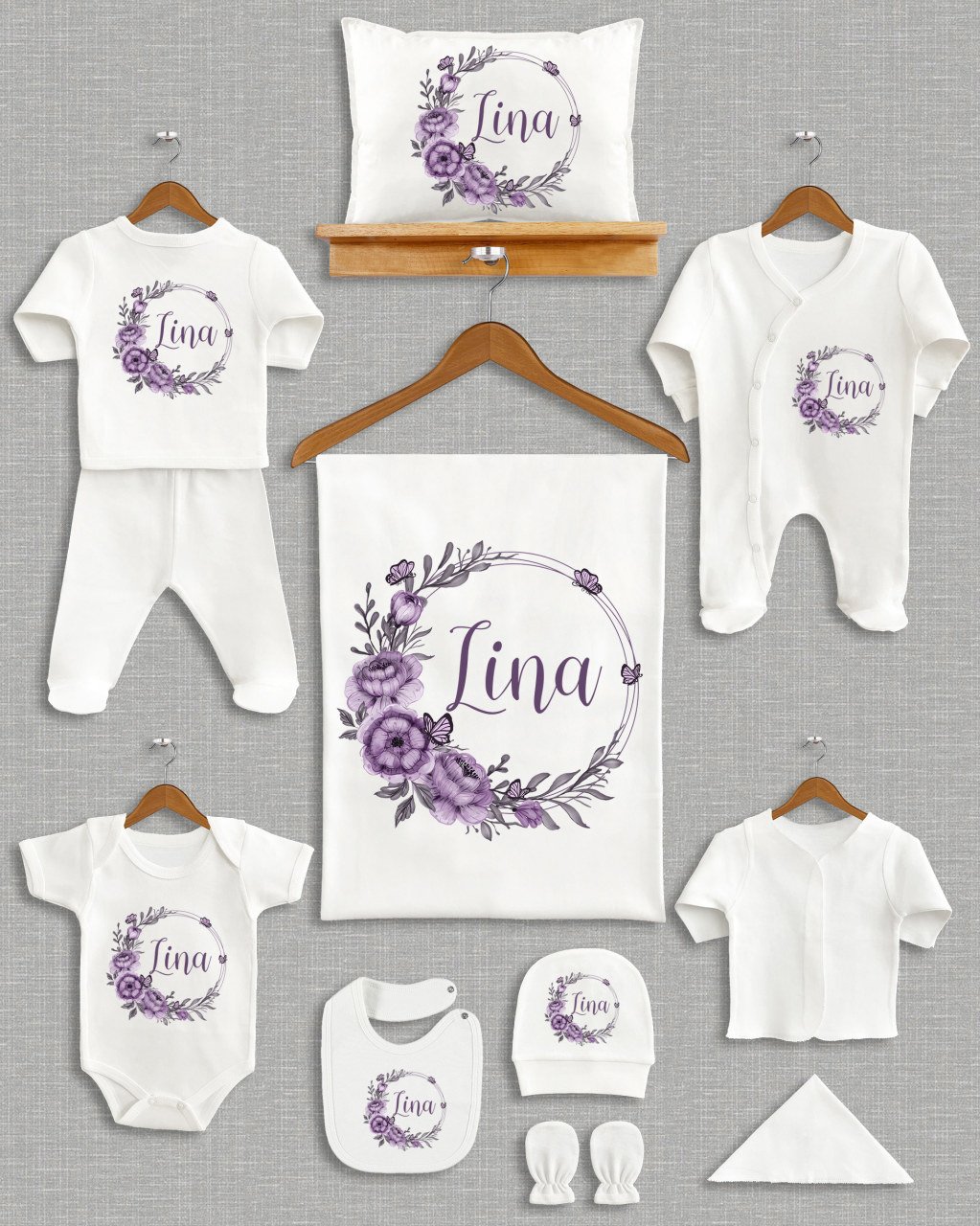 Mor Çiçekli Tasarım 11'li Organik  Hastane Çıkışı