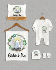 Çelenk İçinde Sevimli Kurt Tasarımlı 5'li Organik Hastane Çıkışı