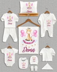 Pembe Balonlu Sevimli Zürafa Tasarımı 11'li Organik  Hastane Çıkışı