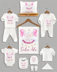 Pembe Balonlu Sevimli Ayıcık Tasarımı 11'li Organik  Hastane Çıkışı