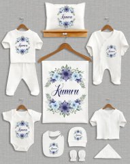 Mavi Mor Çiçekli Tasarımı 11'li Organik  Hastane Çıkışı