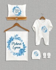 Mavi Çiçek Çelenk Tasarımı 5'li Organik Hastane Çıkışı