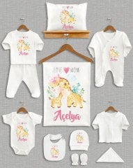 Sevimli Anne ve Yavru Zürafa Tasarımı 11'li Organik  Hastane Çıkışı