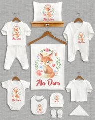 Çiçekli Sevimli Tilki Tasarımı 11'li Organik  Hastane Çıkışı