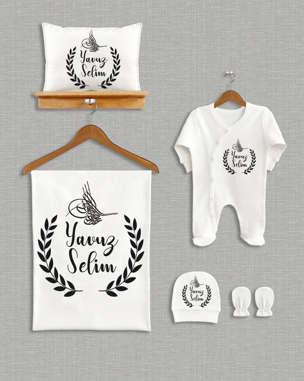 Siyah Tuğralı Çelenk Tasarımı 5'li Organik Tasarımı