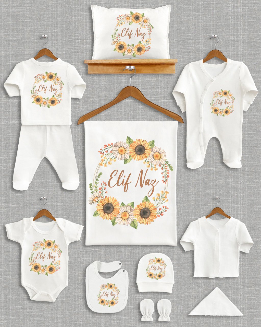 Pastel Ayçiçeği Tasarımı 11'li Organik  Hastane Çıkışı