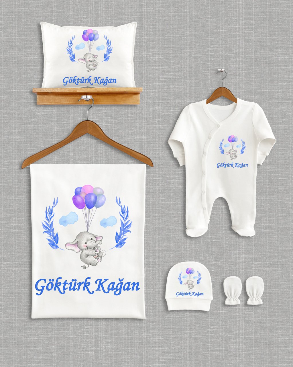 Balon Tutan Fil Tasarımı 5'li Organik Hastane Çıkışı