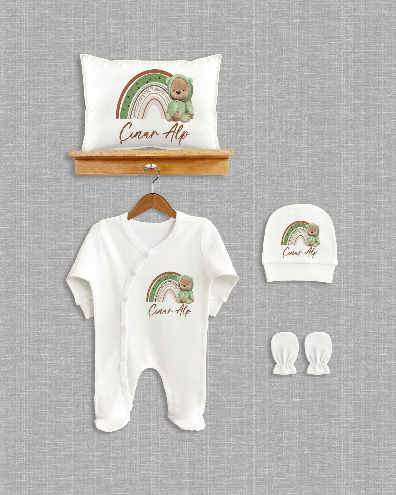 Ayıcıklı Gökkuşağı Tasarım 4'lü Organik Hastane Çıkışı