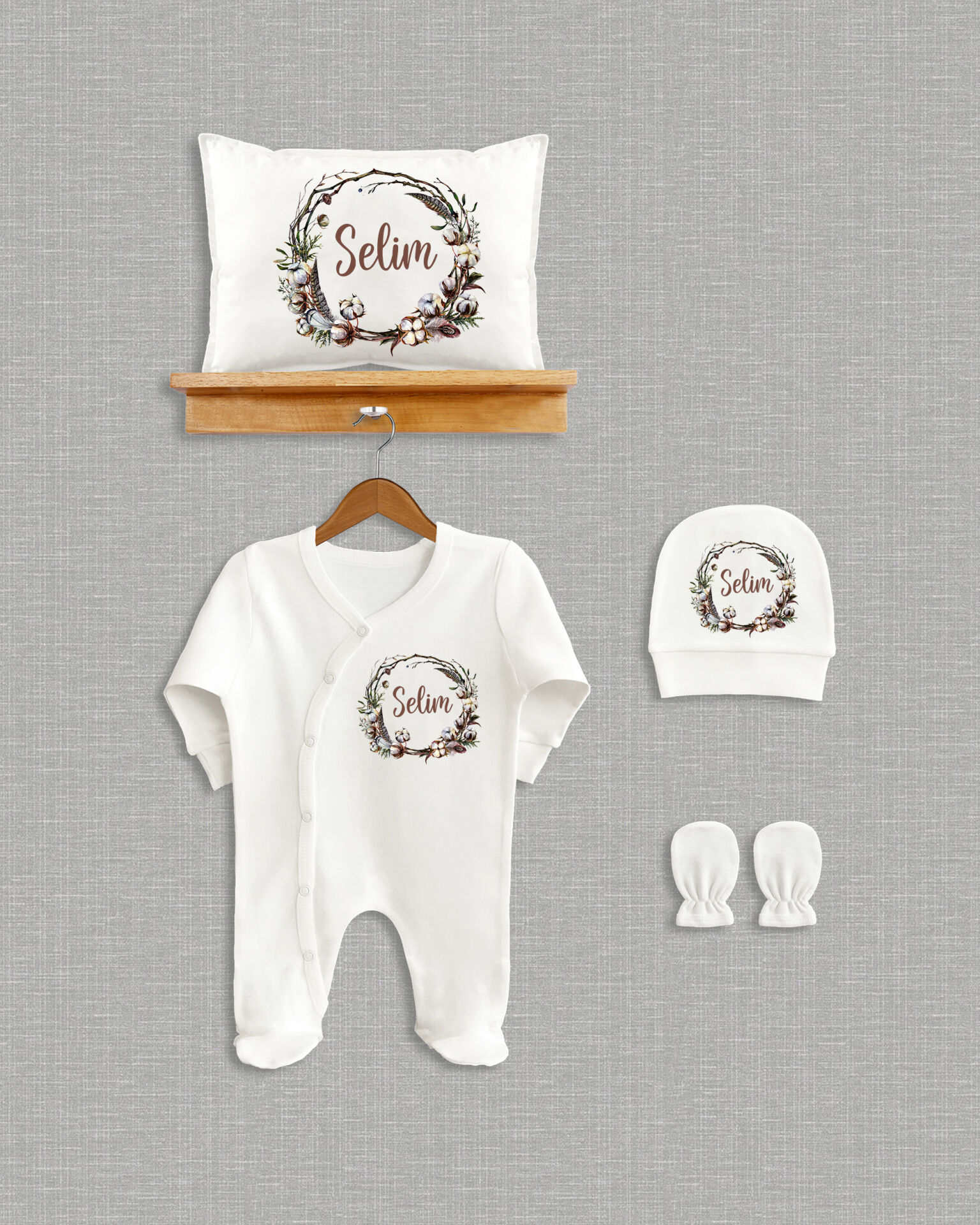 Yapraklı Çelenk Tasarım 4'lü Organik Hastane Çıkışı