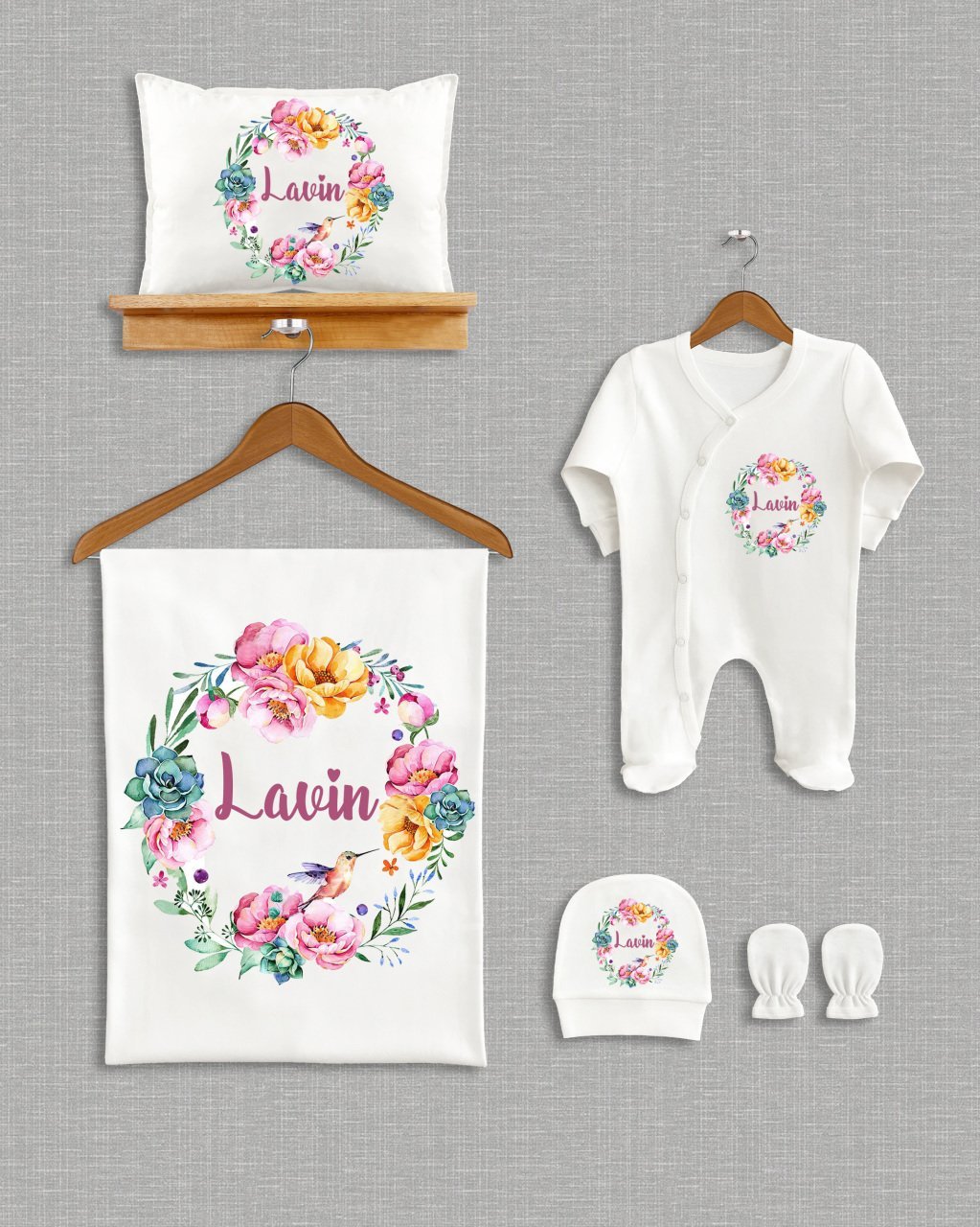 Çiçekli Kuş Tasarımı 5'li Organik Hastane Çıkışı