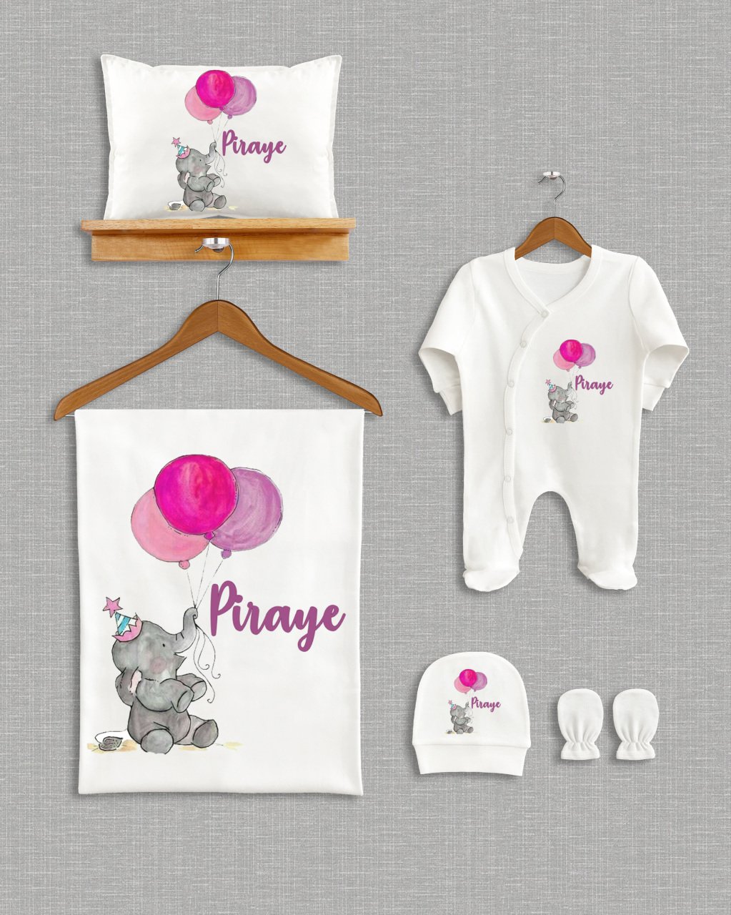 Balon Tutan Fil Tasarımı 5'li Organik Hastane Çıkışı