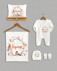 Çiçekli Kuş Tasarımı 5'li Organik Hastane Çıkışı