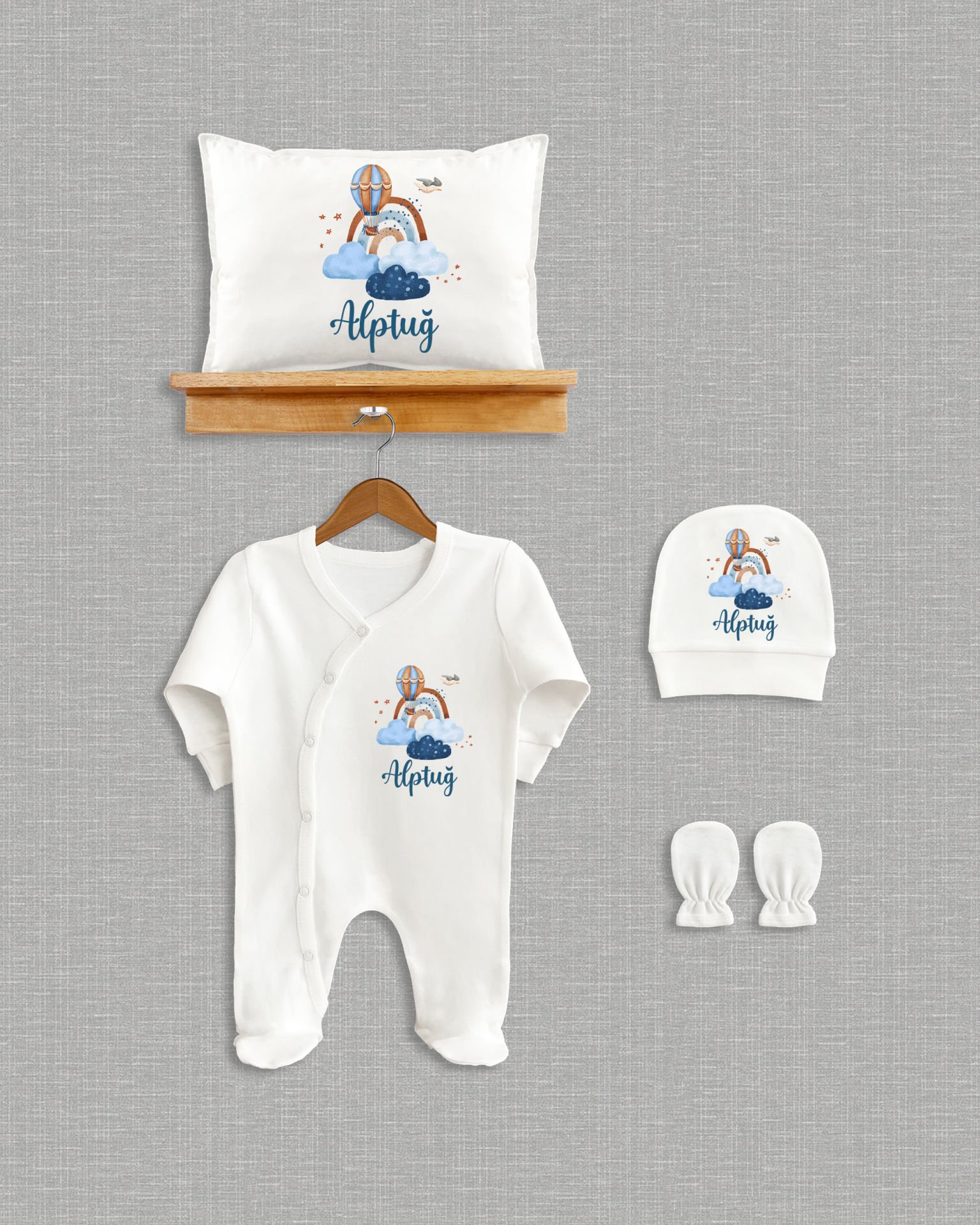 Gökkuşağı Uçan Balon Tasarımı 4'lü Organik Hastane Çıkışı