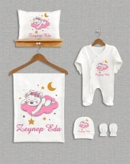 Bulut Üzerinde Uyuyan Sevimli Ayıcık Tasarımı 5'li Organik Hastane Çıkışı