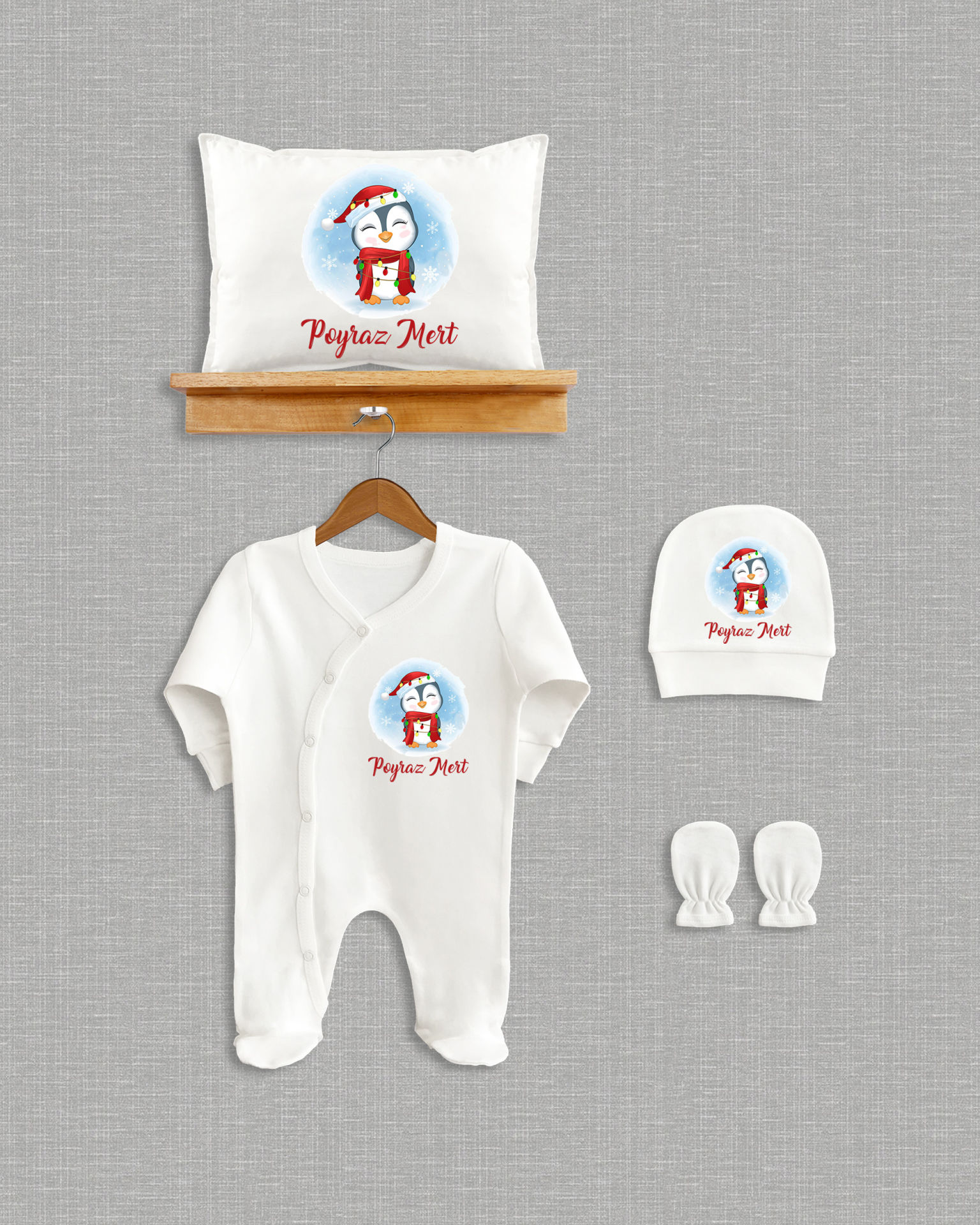 Sevimli Penguen Tasarımı 4'lü Organik Hastane Çıkışı