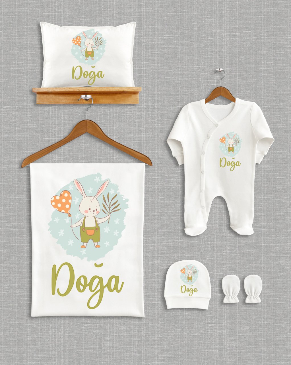 Sevimli Tavşan Tasarımı 5'li Organik Hastane Çıkışı